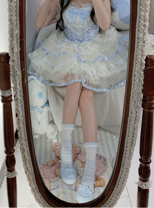 Little Berry Series Sweet Lolita Cute Small Bowknot Ruffle Letter Signature Retro Round Toe Mary Jane Shoes