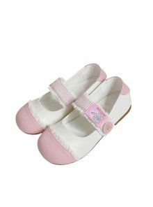 Bunny Lely Series Sweet Lolita Light Pink Plaid Patchwork Lace Cute Round Toe Retro Sports Style Mary Jane Shoes