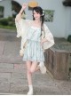 Sea Salt Girl Series Kawaii Fashion New Chinese Style Improved Light Blue Camisole Short Dress Lace Cardigan Set