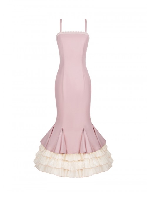 Love Diary Series Sweet Lolita Pink Cute Sexy Princess Long Suspender Mermaid Dress