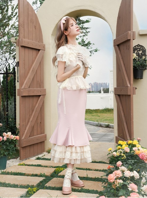 Love Diary Series Sweet Lolita Pink Cute Sexy Princess Long Suspender Mermaid Dress
