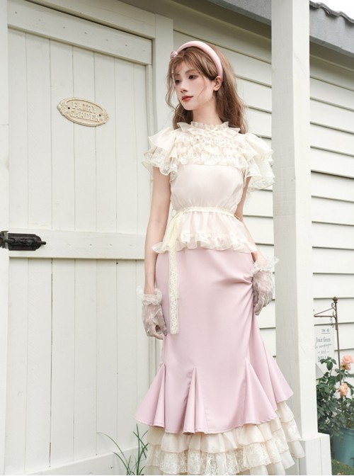 Love Diary Series Sweet Lolita Pink Cute Sexy Princess Long Suspender Mermaid Dress