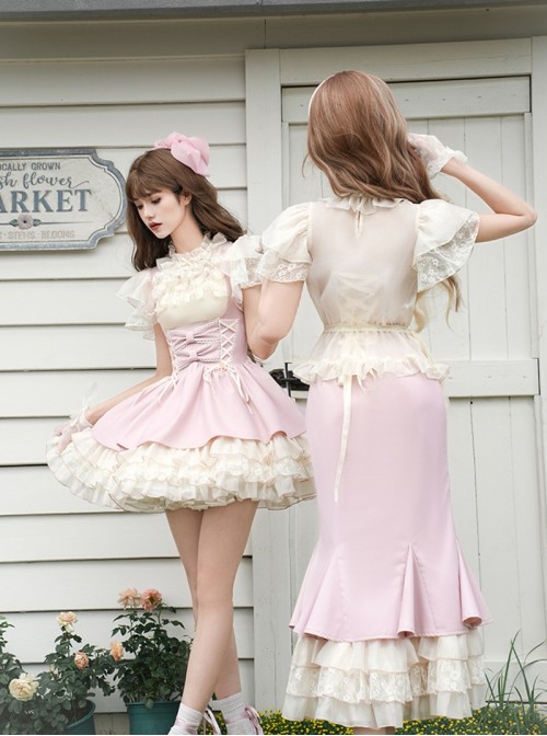 Love Diary Series Sweet Lolita Pink Cute Sexy Princess Long Suspender Mermaid Dress