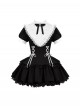 Doki Series Kawaii Fashion Japanese Jirai Onna Black Sweet Cool Cute Ruffled Collar Bubble Sleeve Dress