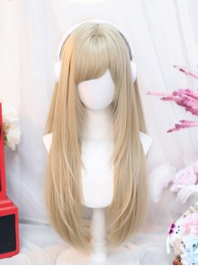 Chic Sweet Lolita Fashion Versatile Y2K Angled Bangs Layered Long Straight Hair Wig