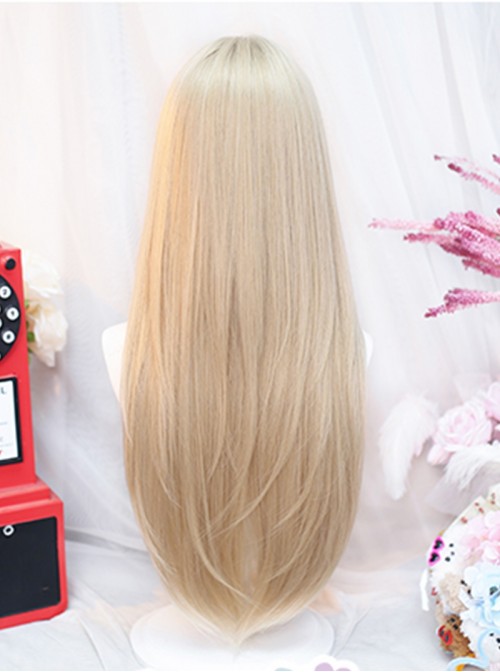 Chic Sweet Lolita Fashion Versatile Y2K Angled Bangs Layered Long Straight Hair Wig