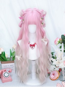 Peach Sweet Wine Series Sweet Lolita Quadratic Element Cute Fairy Universal Pink To White Gradient Long Curly Wig