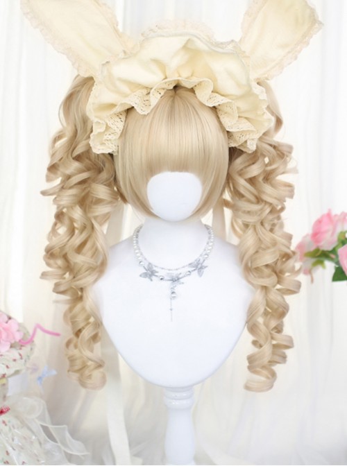 Flower Series Sweet Lolita Golden Vintage Court Style Roman Curl Double Ponytail Wig