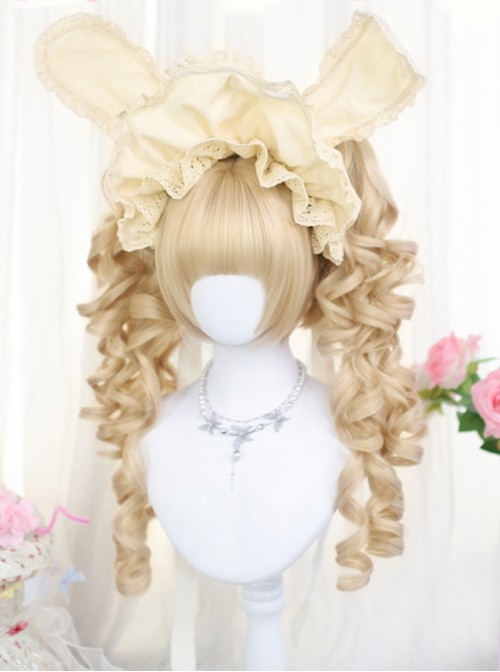 Flower Series Sweet Lolita Golden Vintage Court Style Roman Curl Double Ponytail Wig