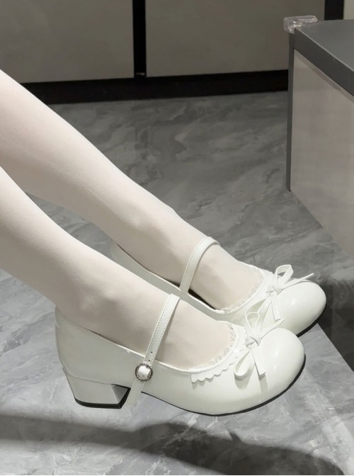 Little Fleur Series Sweet Lolita Cute Round Toe Japanese Daily Comfortable Mid Heel Mary Jane Shoes