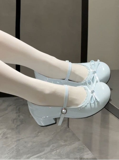 Little Fleur Series Sweet Lolita Cute Round Toe Japanese Daily Comfortable Mid Heel Mary Jane Shoes