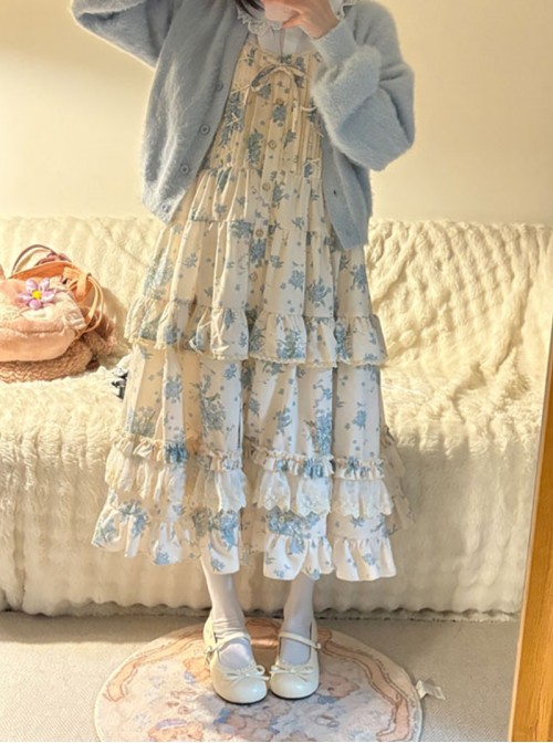 Little Fleur Series Sweet Lolita Cute Round Toe Japanese Daily Comfortable Mid Heel Mary Jane Shoes