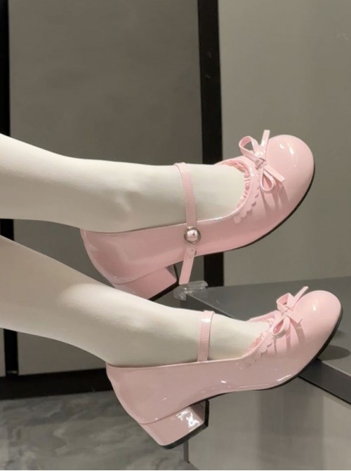 Little Fleur Series Sweet Lolita Cute Round Toe Japanese Daily Comfortable Mid Heel Mary Jane Shoes