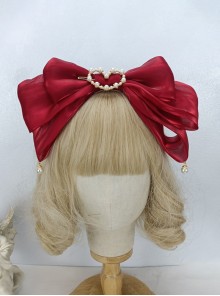 Elegant French Sweet Lolita Organza 3D Oversized Bow Love Pearl Hair Accessory Headband