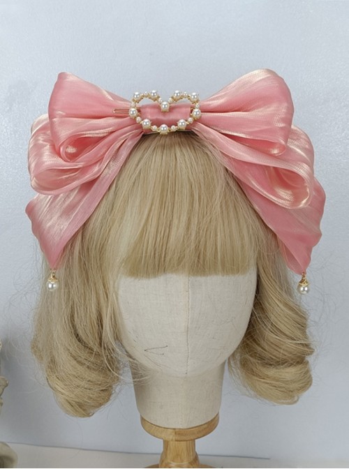 Elegant French Sweet Lolita Organza 3D Oversized Bow Love Pearl Hair Accessory Headband