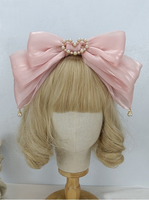 Elegant French Sweet Lolita Organza 3D Oversized Bow Love Pearl Hair Accessory Headband