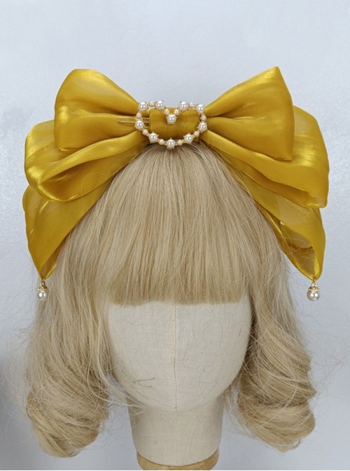 Elegant French Sweet Lolita Organza 3D Oversized Bow Love Pearl Hair Accessory Headband