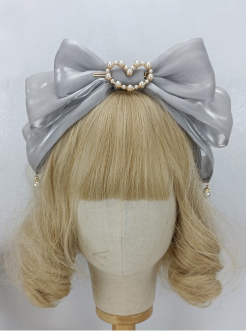 Elegant French Sweet Lolita Organza 3D Oversized Bow Love Pearl Hair Accessory Headband