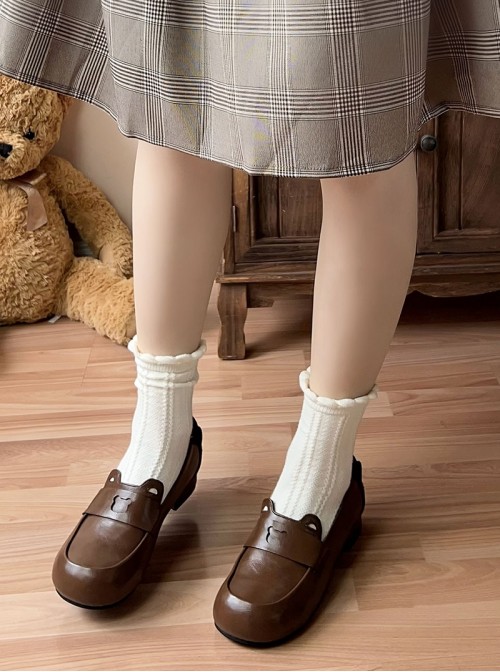 Bear Bread Series Kawaii Sweet Lolita Cute Daily Bear Ear Decoration Comfortable Flat Uniform Shoes