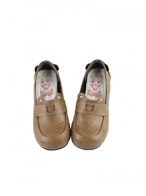 Bear Bread Series Kawaii Sweet Lolita Cute Daily Bear Ear Decoration Comfortable Flat Uniform Shoes