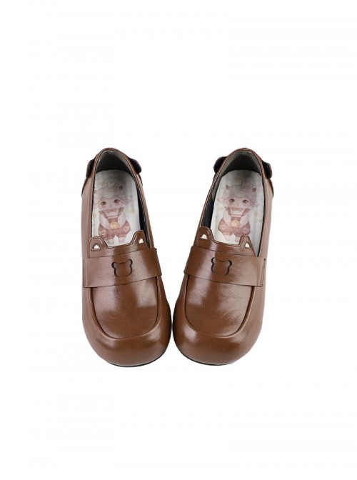 Bear Bread Series Kawaii Sweet Lolita Cute Daily Bear Ear Decoration Comfortable Flat Uniform Shoes