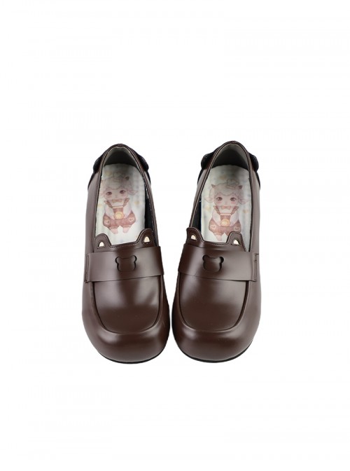Bear Bread Series Kawaii Sweet Lolita Cute Daily Bear Ear Decoration Comfortable Flat Uniform Shoes