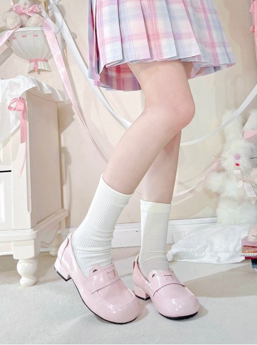 Bear Bread Series Kawaii Sweet Lolita Cute Daily Bear Ear Decoration Comfortable Flat Uniform Shoes