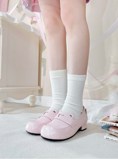 Bear Bread Series Kawaii Sweet Lolita Cute Daily Bear Ear Decoration Comfortable Flat Uniform Shoes
