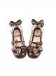 Striped Chocolate Sweet Lolita Bowknot Pleated Edge Soft Low Heels Mary Jane Shoes