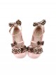 Striped Chocolate Sweet Lolita Bowknot Pleated Edge Soft Low Heels Mary Jane Shoes