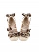 Striped Chocolate Sweet Lolita Bowknot Pleated Edge Soft Low Heels Mary Jane Shoes