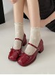 Elegant French Style Classic Lolita Delicate Bowknot Tie Square Toe Mid Heel Mary Jane Patent Leather Shoes