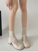 Elegant French Style Classic Lolita Delicate Bowknot Tie Square Toe Mid Heel Mary Jane Patent Leather Shoes