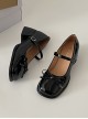 Elegant French Style Classic Lolita Delicate Bowknot Tie Square Toe Mid Heel Mary Jane Patent Leather Shoes