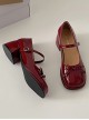 Elegant French Style Classic Lolita Delicate Bowknot Tie Square Toe Mid Heel Mary Jane Patent Leather Shoes
