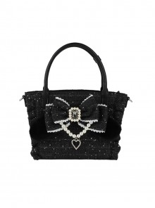 Bunny Lelely Series Kawaii Fashion Exquisite Pearl Bow Jirai Onna Japanese Style Lace Crossbody Handbag