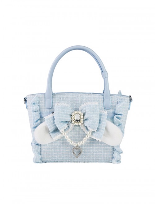 Bunny Lelely Series Kawaii Fashion Exquisite Pearl Bow Jirai Onna Japanese Style Lace Crossbody Handbag