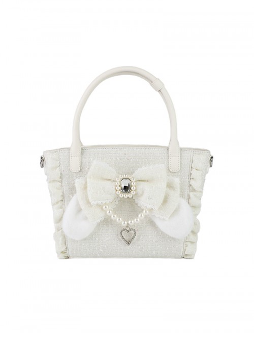 Bunny Lelely Series Kawaii Fashion Exquisite Pearl Bow Jirai Onna Japanese Style Lace Crossbody Handbag