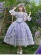 Misty Wisteria Series Classic Lolita Exquisite Purple Ruffle Jacquard Tulle Bubble Sleeve Dress Hat Choker Set