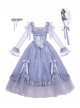 Misty Wisteria Series Classic Lolita Exquisite Purple Ruffle Jacquard Tulle Bubble Sleeve Dress Hat Choker Set