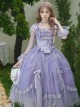 Misty Wisteria Series Classic Lolita Exquisite Purple Ruffle Jacquard Tulle Bubble Sleeve Dress Hat Choker Set