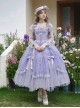Misty Wisteria Series Classic Lolita Exquisite Purple Ruffle Jacquard Tulle Bubble Sleeve Dress Hat Choker Set