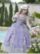 Misty Wisteria Series Classic Lolita Exquisite Purple Ruffle Jacquard Tulle Bubble Sleeve Dress Hat Choker Set
