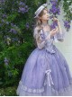 Misty Wisteria Series Classic Lolita Exquisite Purple Ruffle Jacquard Tulle Bubble Sleeve Dress Hat Choker Set