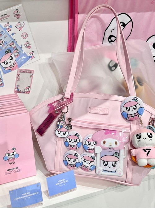 Quadratic Element Anime Sweet Lolita Cute Fan Shaped Large Capacity Transparent Layer Tote Bag