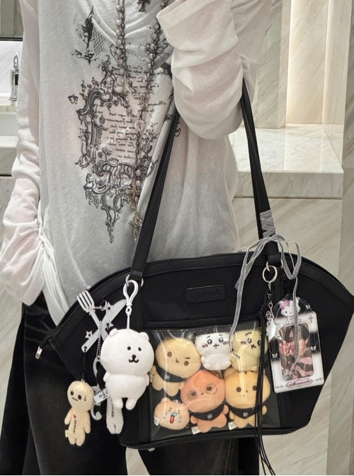Quadratic Element Anime Sweet Lolita Cute Fan Shaped Large Capacity Transparent Layer Tote Bag