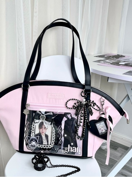 Quadratic Element Anime Sweet Lolita Cute Fan Shaped Large Capacity Transparent Layer Tote Bag