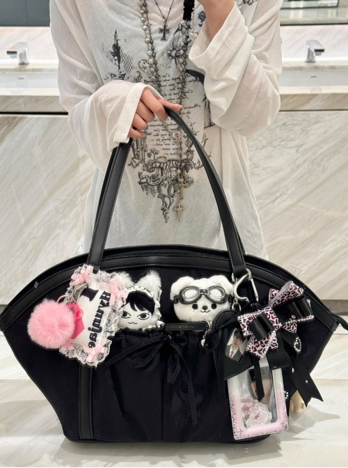 Quadratic Element Anime Sweet Lolita Cute Fan Shaped Large Capacity Transparent Layer Tote Bag