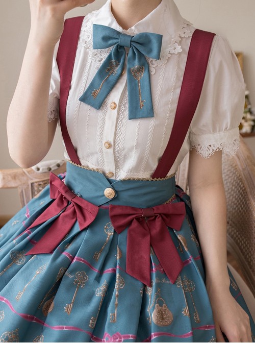 Antique Key Series Classic Lolita Retro Elegant School Commute Delicate Lace Collar Bubble Sleeve White Shirt