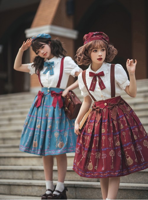 Antique Key Series Classic Lolita Retro Elegant School Commute Delicate Lace Collar Bubble Sleeve White Shirt